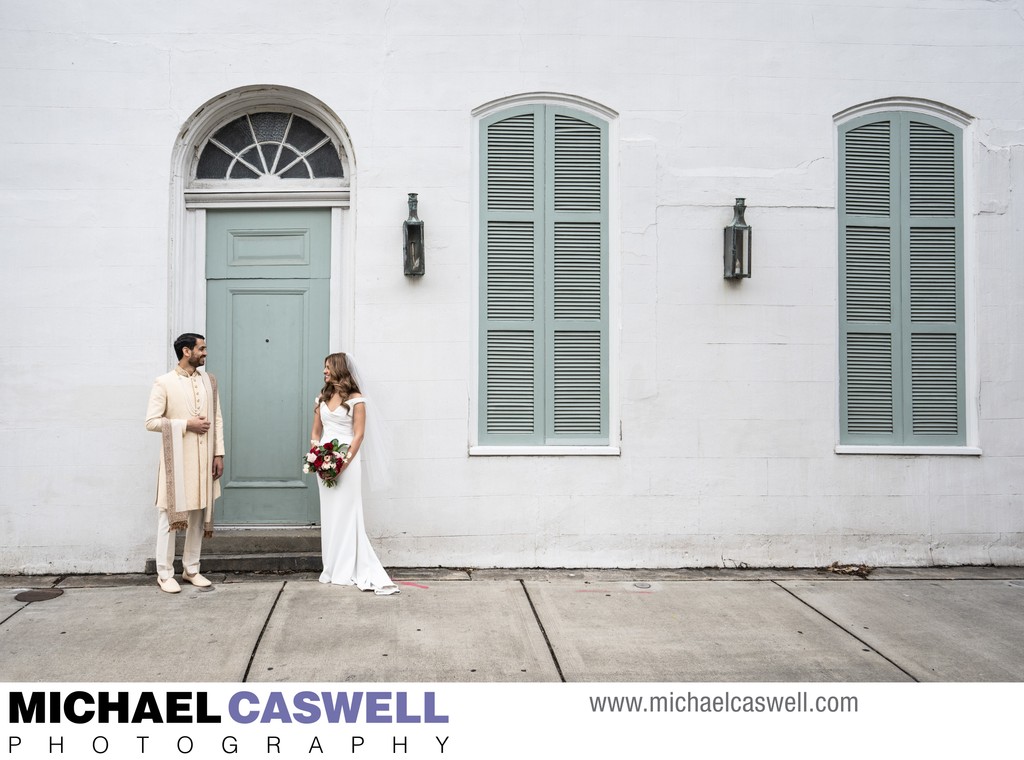 Portrait of Bride and Groom in French Quarter