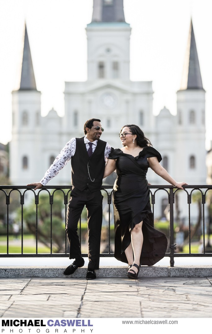Engagement Portrait with Cathedral in Background
