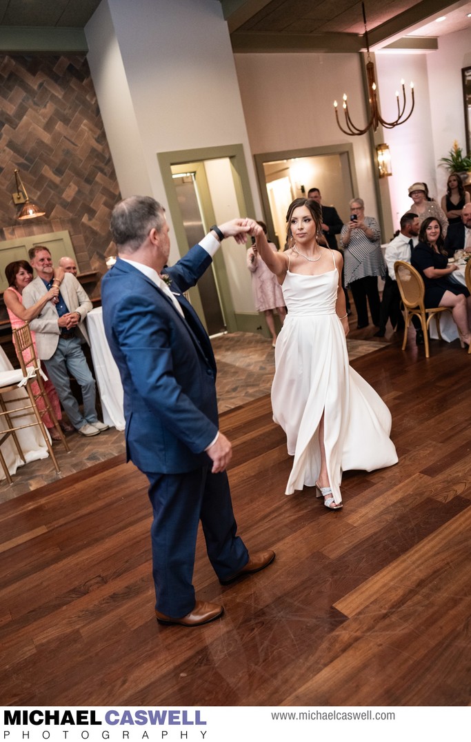 Bride and Groom Dance in Audubon Golf Clubhouse