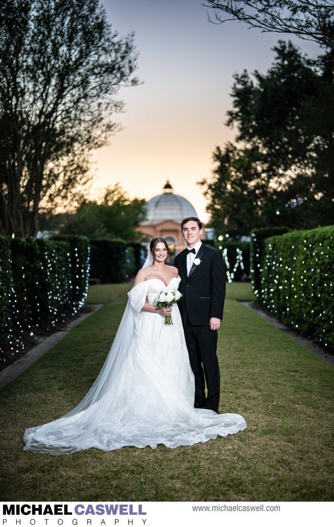 Bride and Groom Sunset Portrait at Botanical Garden