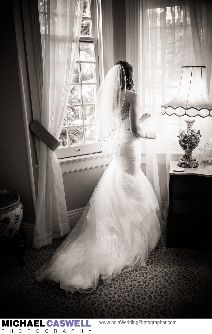 Elms Mansion Bride Looks Out on Ceremony Space