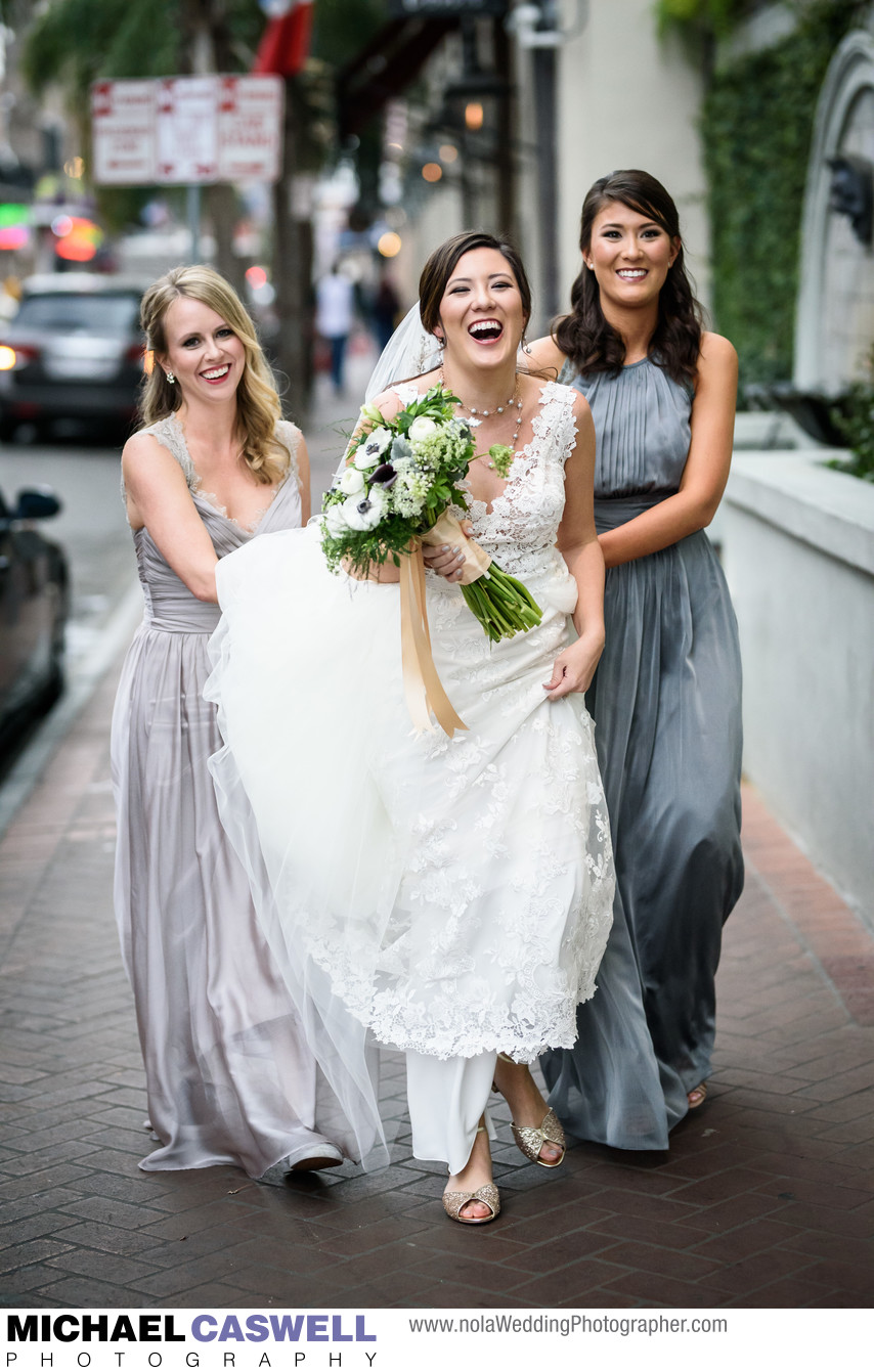 Bride Walks with Bridesmaids