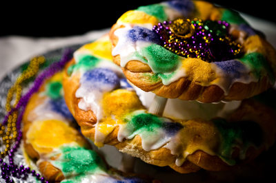 King Cake with Mardi Gras Beads