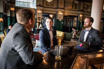 Groom and Groomsmen Hang Out at Barnett Hotel Bar