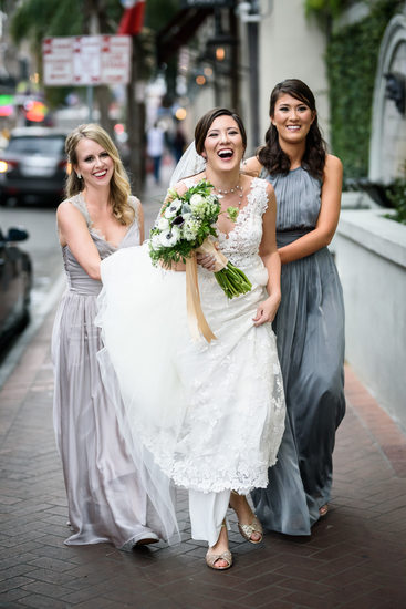 Bride Walks with Bridesmaids