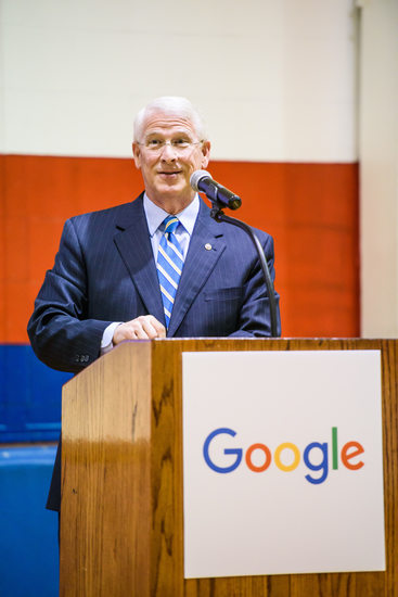 Elected official gives speech at Google event