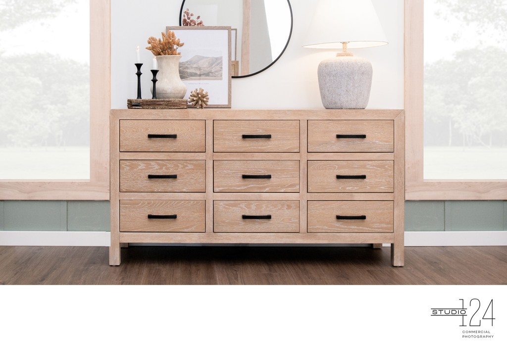 Light Wood Bedroom Dresser Photography Dallas