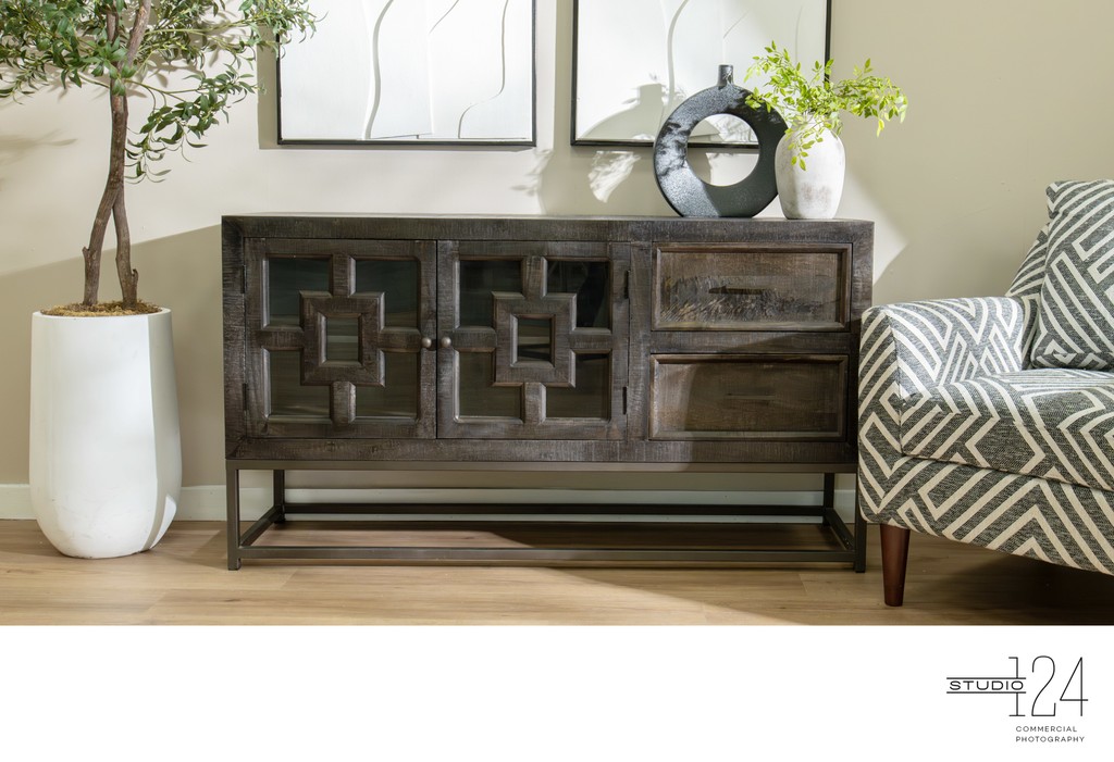 modern credenza photographed in Dallas studio lighting