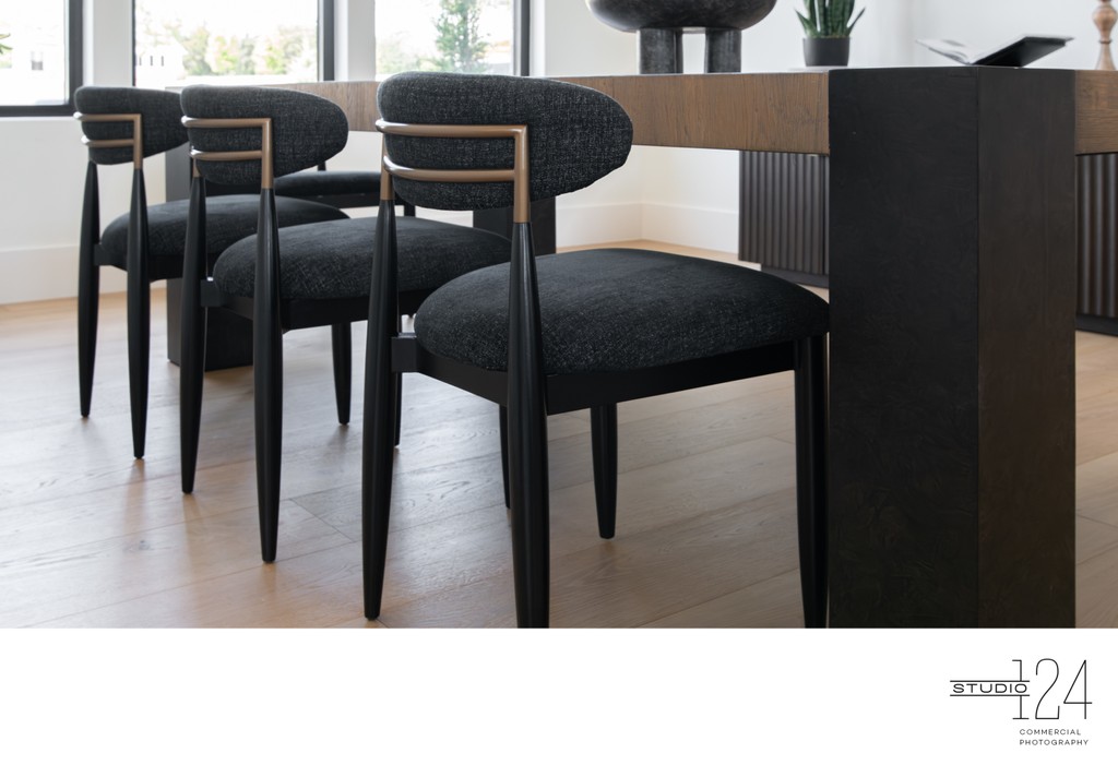 Modern black dining chair photography in Dallas 