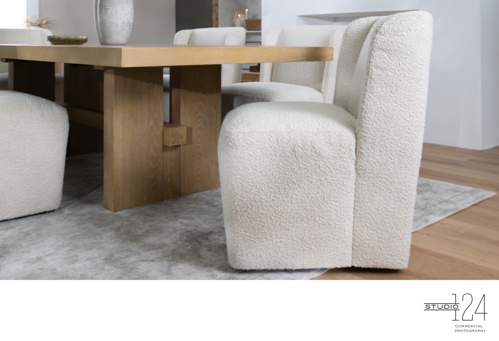 Modern Dining Base & Bouclé Chair | Dallas Photo