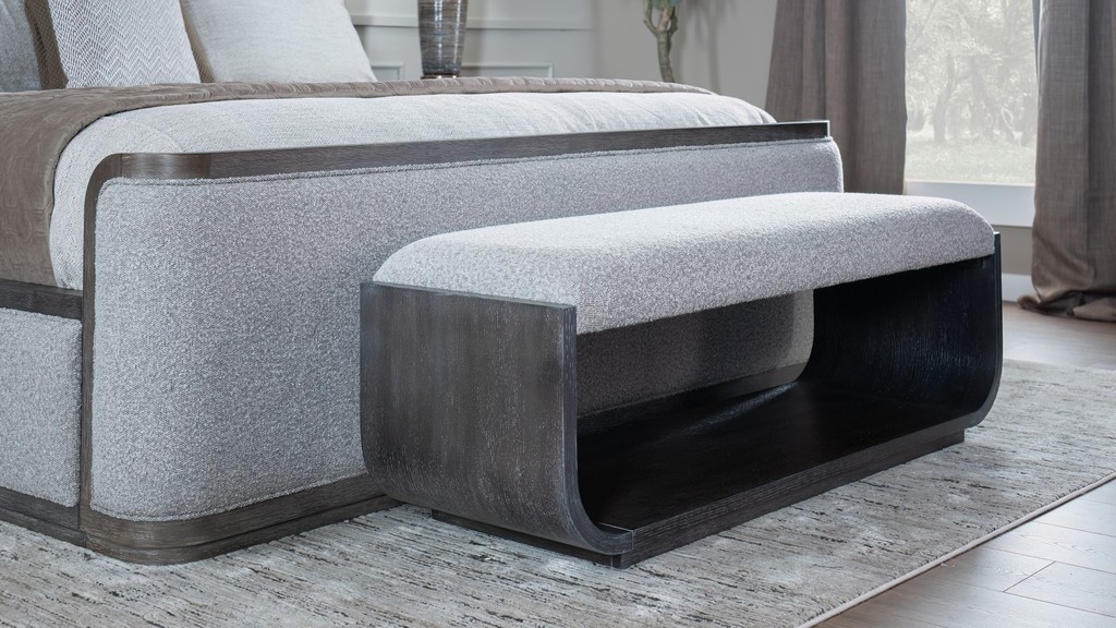 Grey Bench and Bed Bedroom Photography Dallas