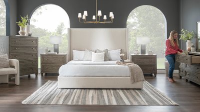White Bouclé Bedroom Scene in Dallas Commercial Photo