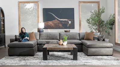 Modern Leather Sectional Styled in Dallas Room Scene