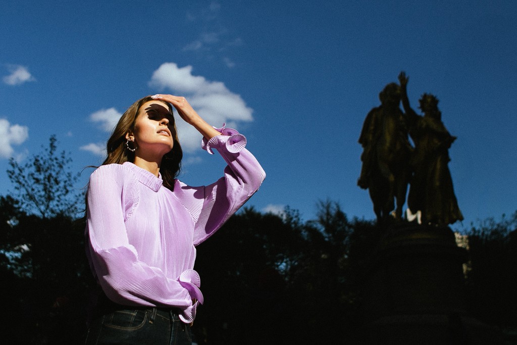 purple-top NYC editorial fashion