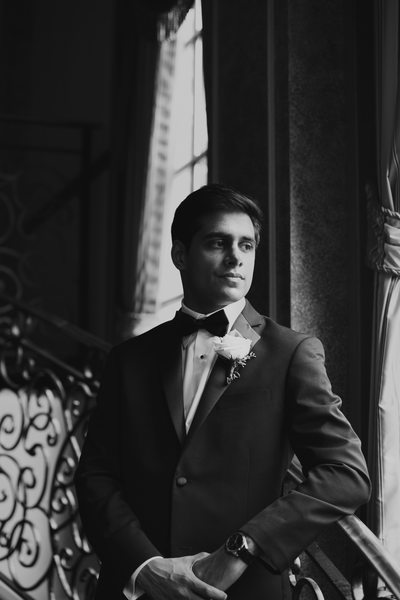 NYC groom portrait black and white photograph