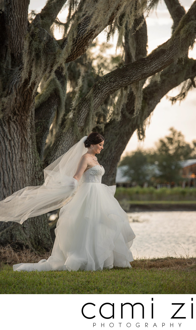 Bride By The Pond At Wishing Well Barn Pensacola Wedding And