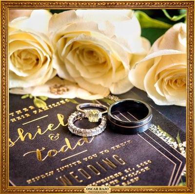 Wedding details, rings, invitation, wedding photography