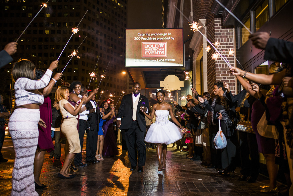 200 Peachtree Atlanta Wedding Photographer Couple Sparkler exit