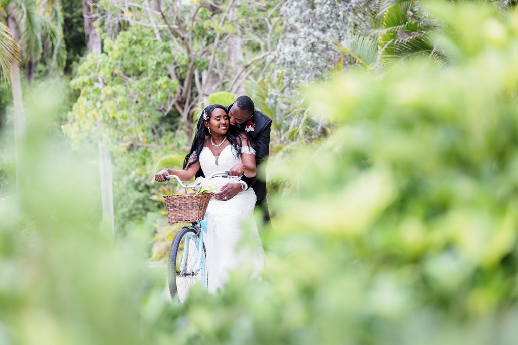Jamaica wedding photography couple with bicycle