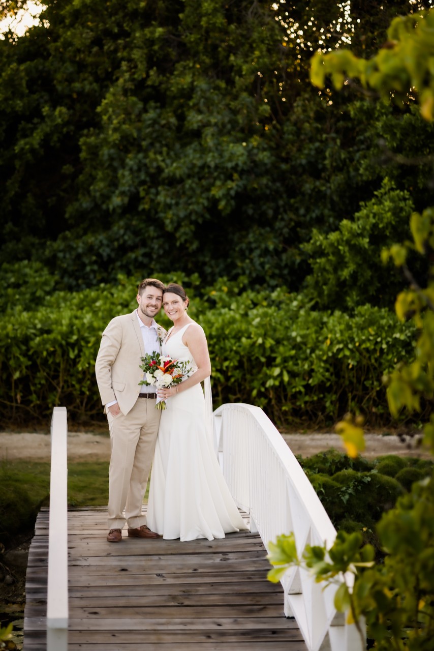 half moon wedding bridge with bride and groom