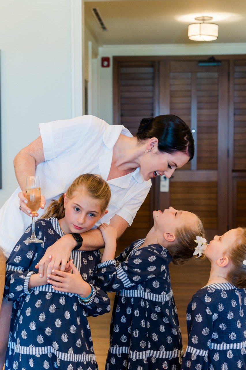 bride and three mini bridesmaids