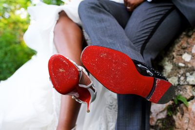 bride and groom red  bottom wedding shoes