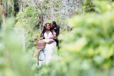 Jamaica wedding photography couple with bicycle