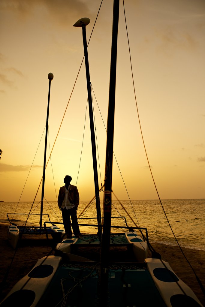 Romantic wedding portrait at sunset in Jamaica