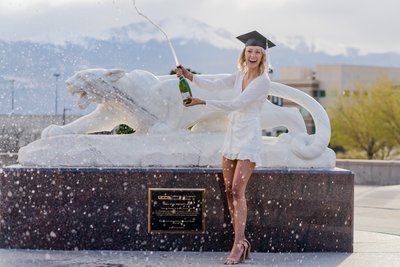 College Graduation Portrait at UCCS Mountain Lion Statue