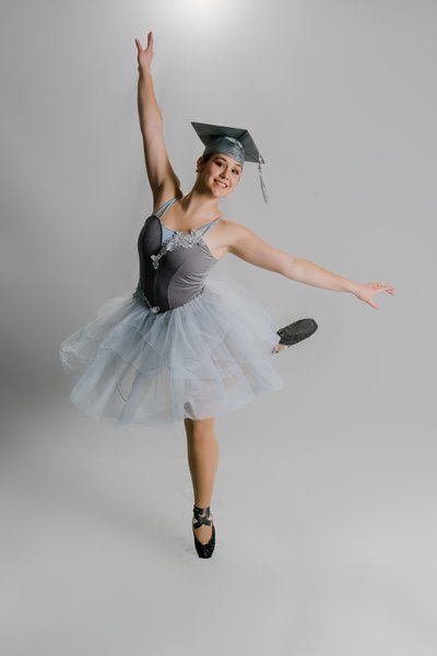 Senior Ballerina Studio Portrait with Graduation Cap