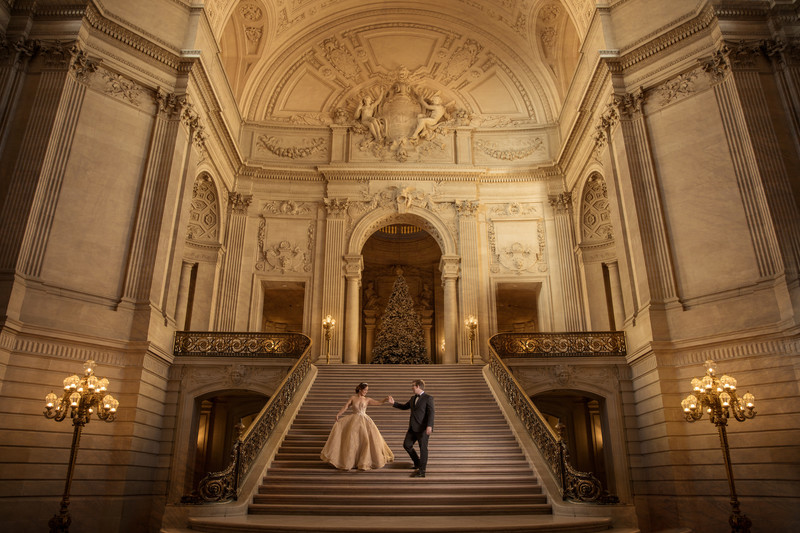 Beauty and the Beast San Francisco City Hall Steps Wedding 