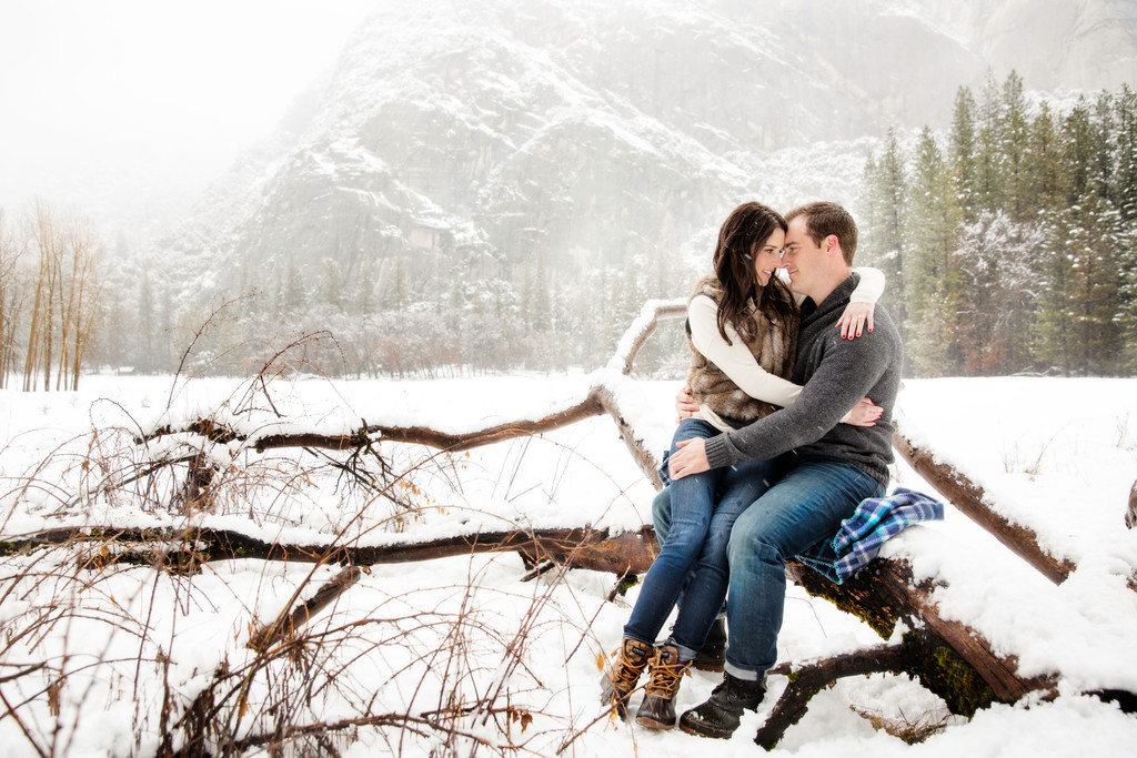 Snowy Winter Engagement Session Yosemite national park 