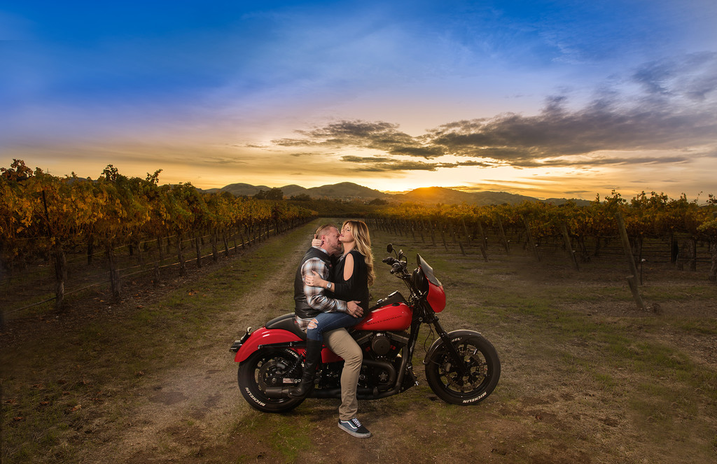 Livermore Wente Winery Engagement Session Harley Davidson
