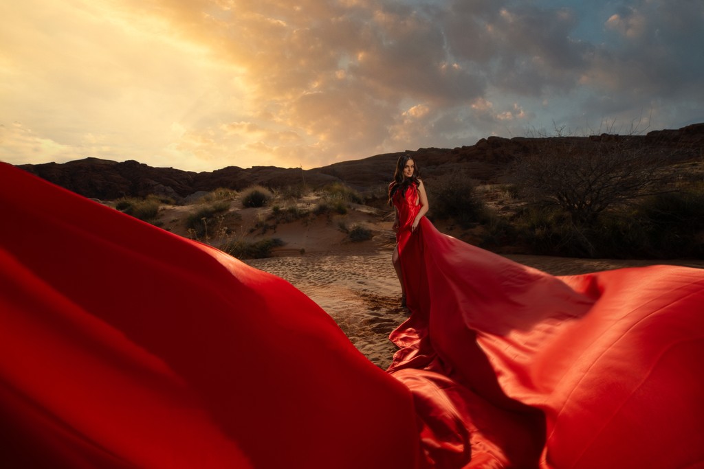 Long Red Dress that Flows engagement photos