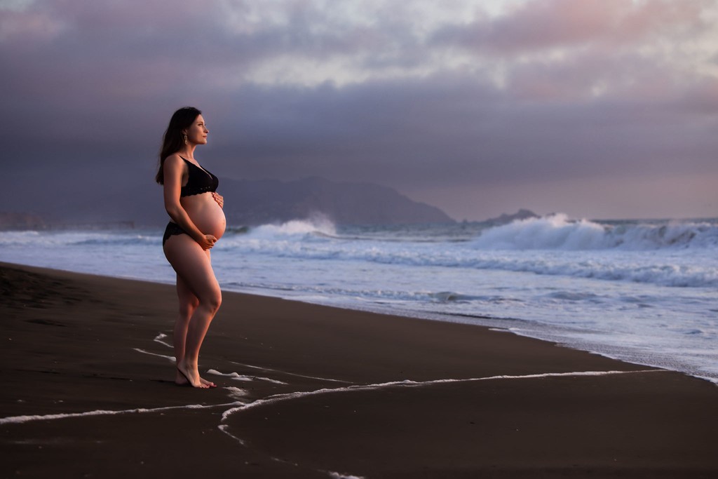 San Francisco Bay Area Beach Maternity Photographer – Jess Abate Sunset Pregnancy Portrait
