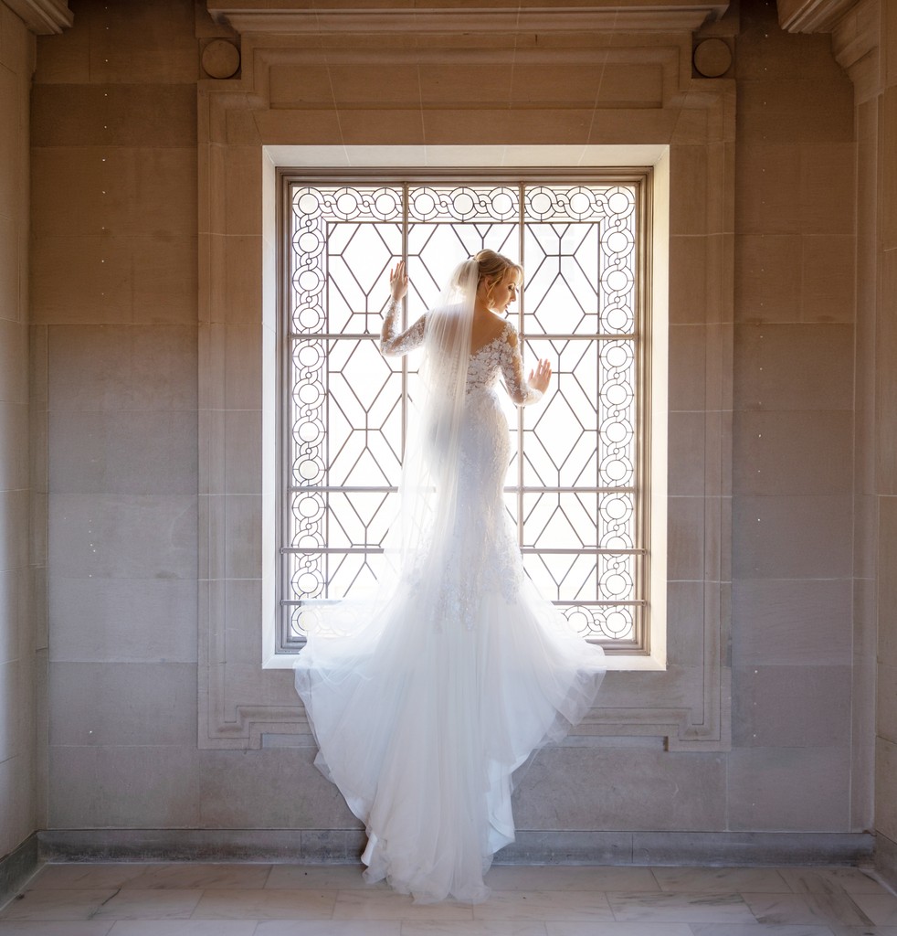 San Francisco City Hall Bride Portrait by Window | Elegant Bridal Photography