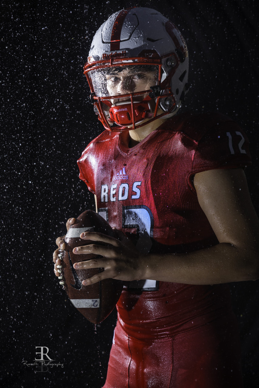 Bay Area Senior Portrait Photographer – Dramatic Rain Football Player Portrait
