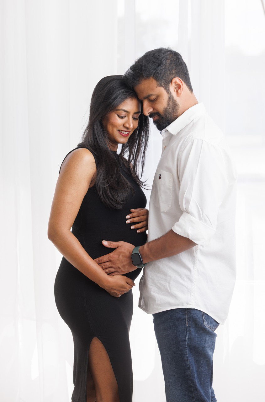 Romantic Studio Maternity Couple Portrait in Dublin, California