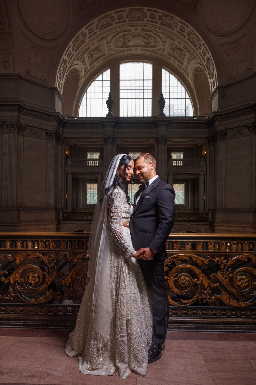 Cinematic Bride and Groom Portrait at San Francisco City Hall