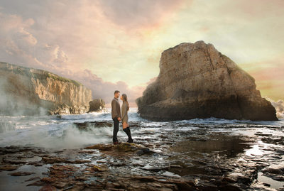 Dramatic Shark Fin Cove engagement session