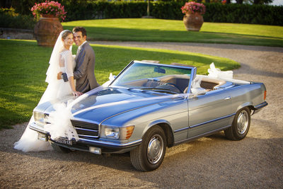 Romantic Vineyard Wedding Couple with Vintage Mercedes in Livermore Wine Country