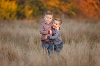 Fall Sibling Portrait of Brothers Hugging | Bay Area Family Photographer