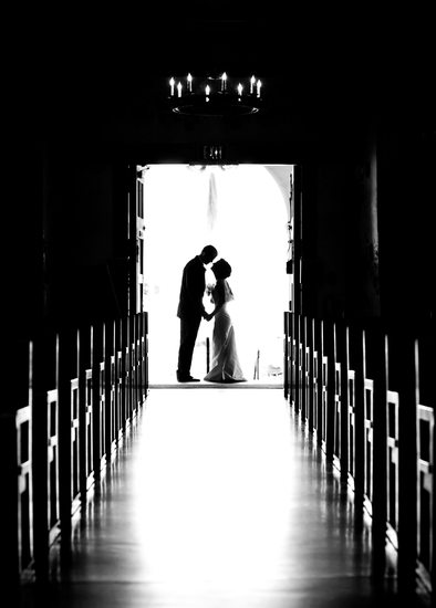 Romantic Church Wedding Silhouette | Dramatic Backlit Ceremony Photography in San Francisco Bay Area