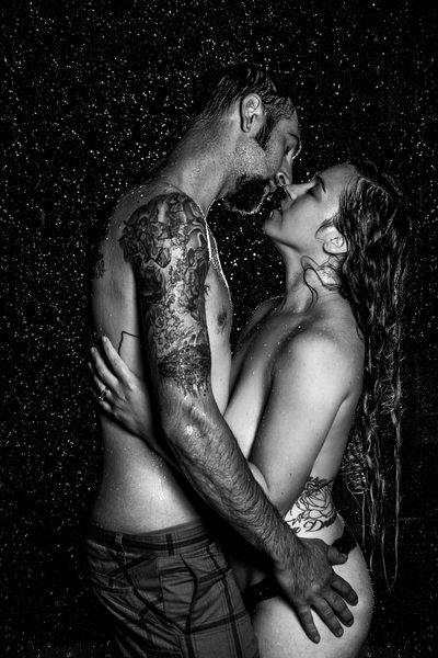 San Francisco Bay Area Couples Boudoir Photographer – Romantic Rain Session Portrait
