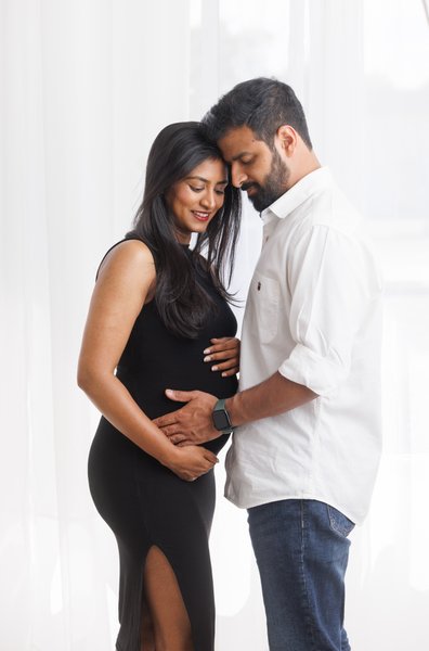 Romantic Studio Maternity Couple Portrait in Dublin, California