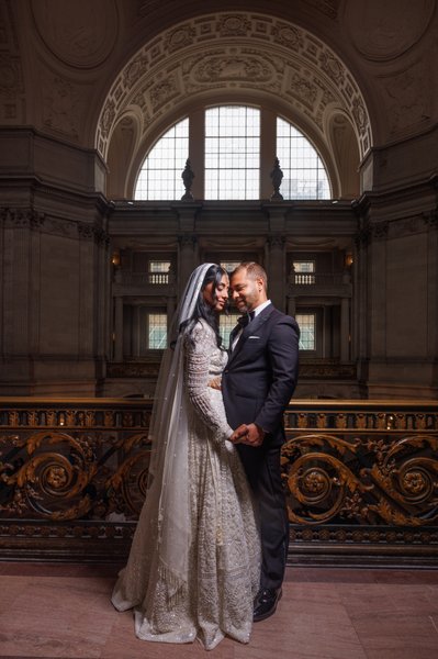 Cinematic Bride and Groom Portrait at San Francisco City Hall