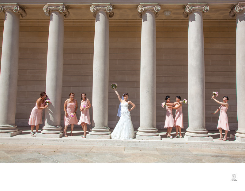 Bridesmaids legion of honor fun posing - San Francisco City Hall Wedding Photographer
