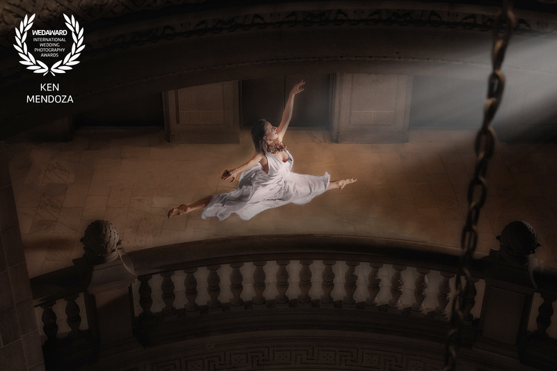 Ballet Dancer's Grand Jeté Under City Hall Lights