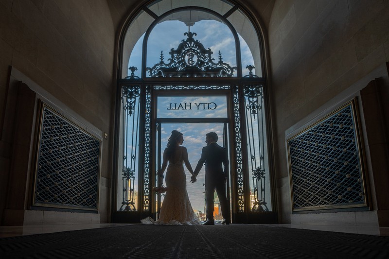 Newlyweds Leaving City Hall Photo Without Proper Flash | Wedding Photographer