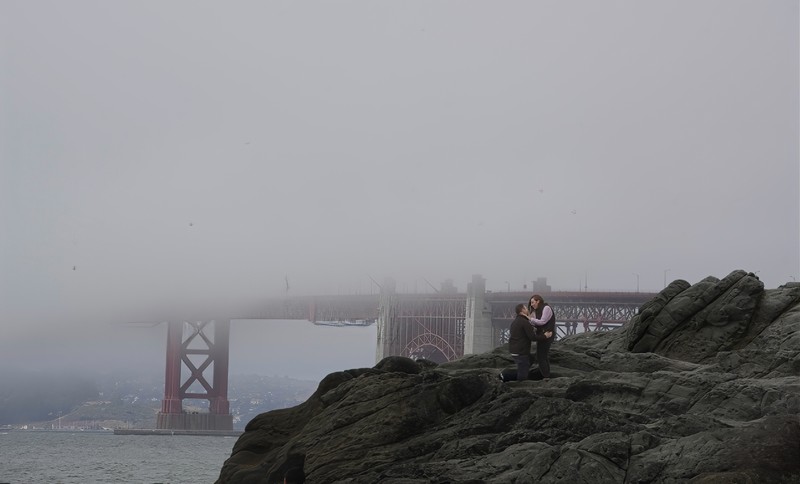 Surprise Engagement Foggy Afternoon Baker Beach